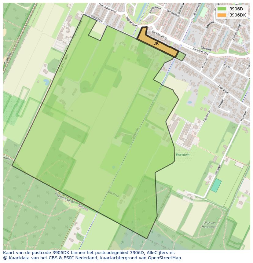 Afbeelding van het postcodegebied 3906 DK op de kaart.