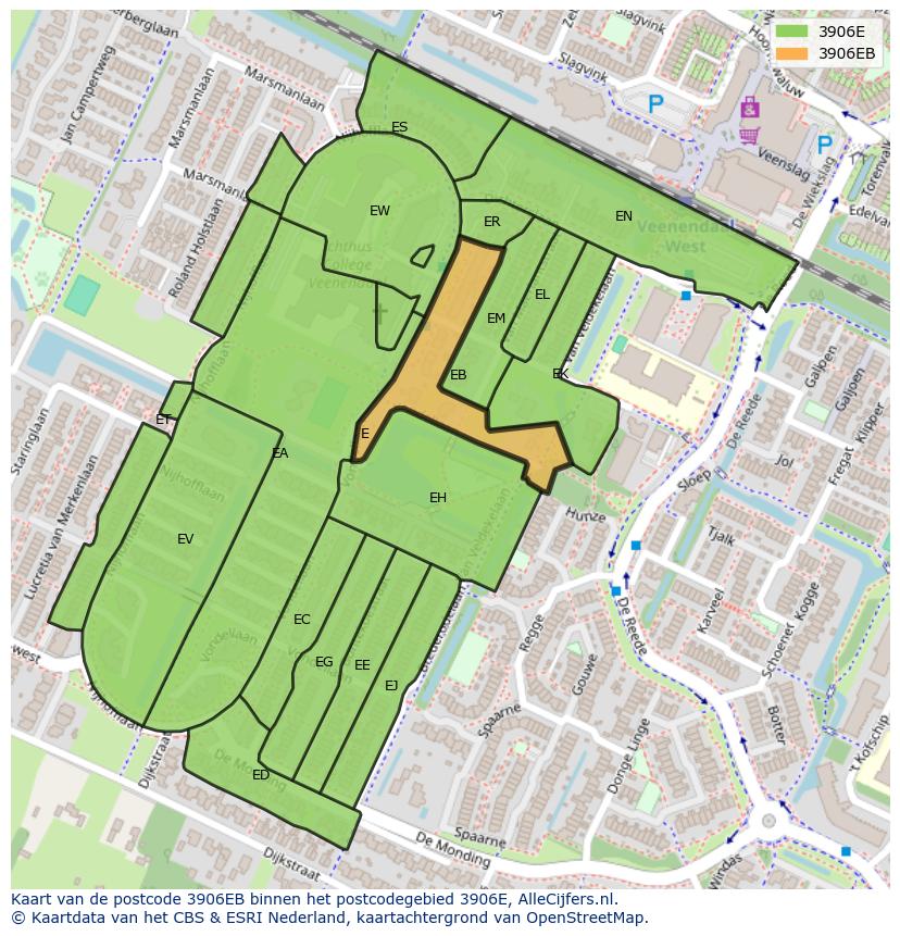 Afbeelding van het postcodegebied 3906 EB op de kaart.