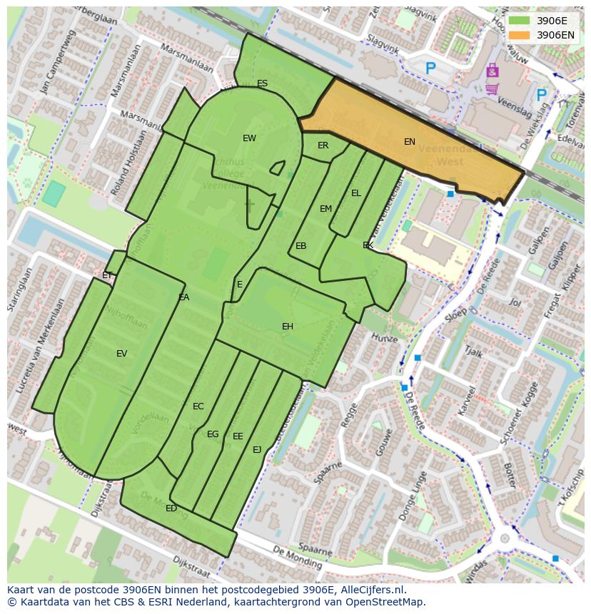 Afbeelding van het postcodegebied 3906 EN op de kaart.