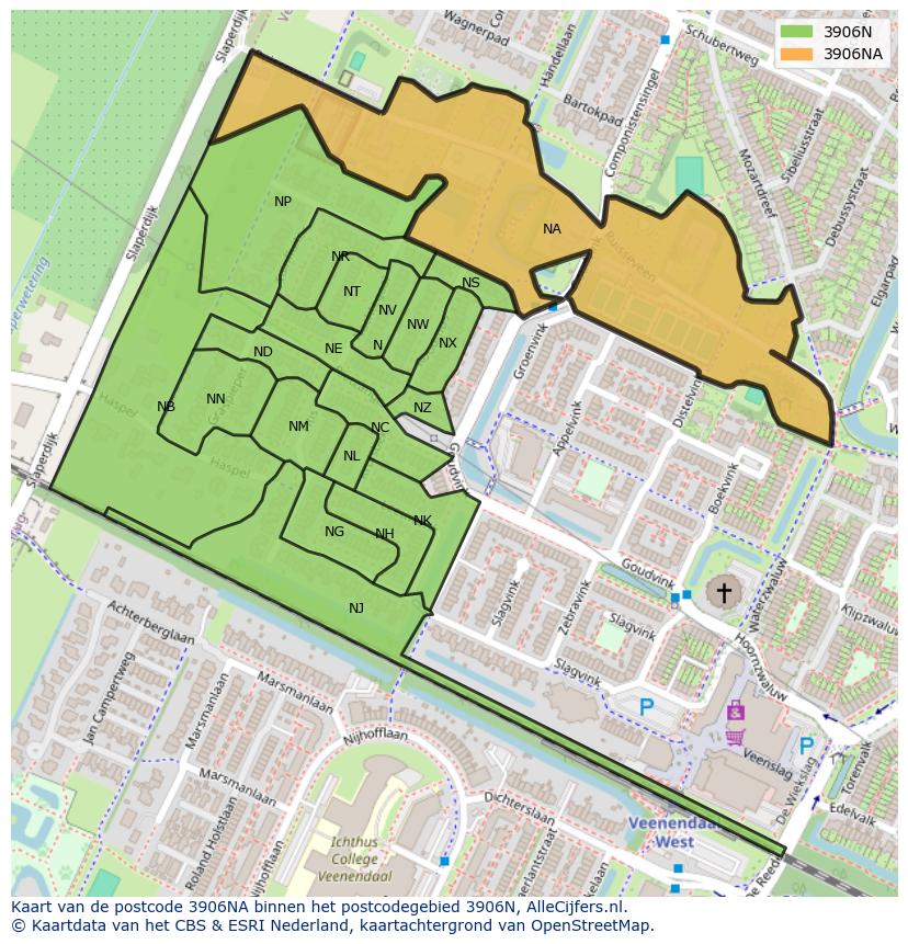 Afbeelding van het postcodegebied 3906 NA op de kaart.