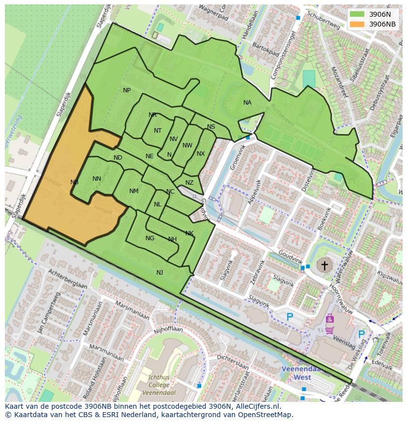 Afbeelding van het postcodegebied 3906 NB op de kaart.