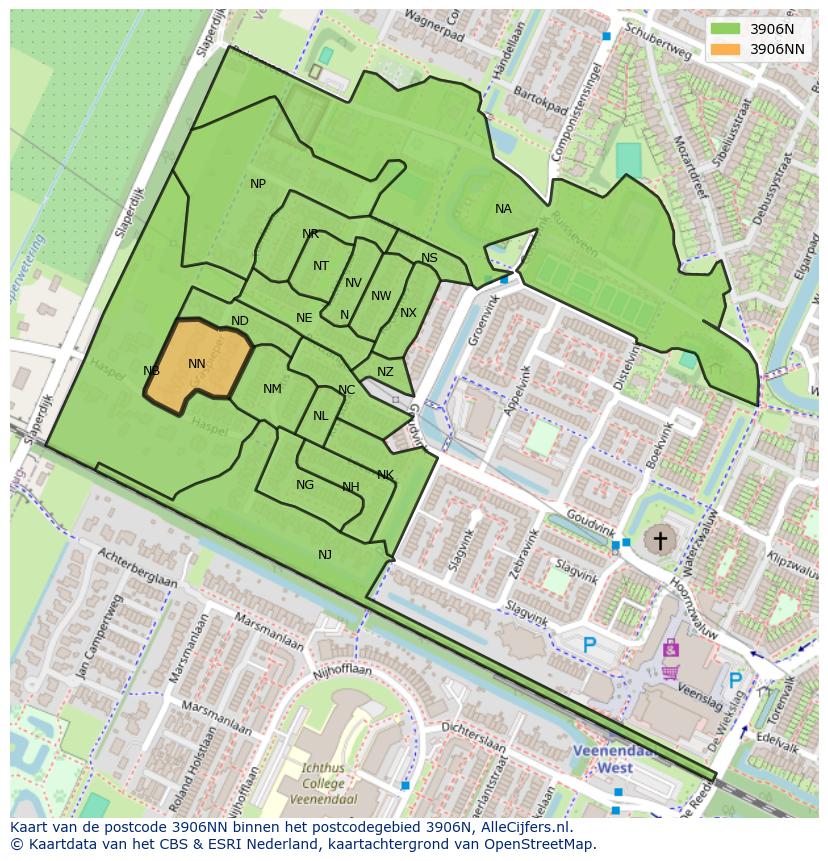 Afbeelding van het postcodegebied 3906 NN op de kaart.