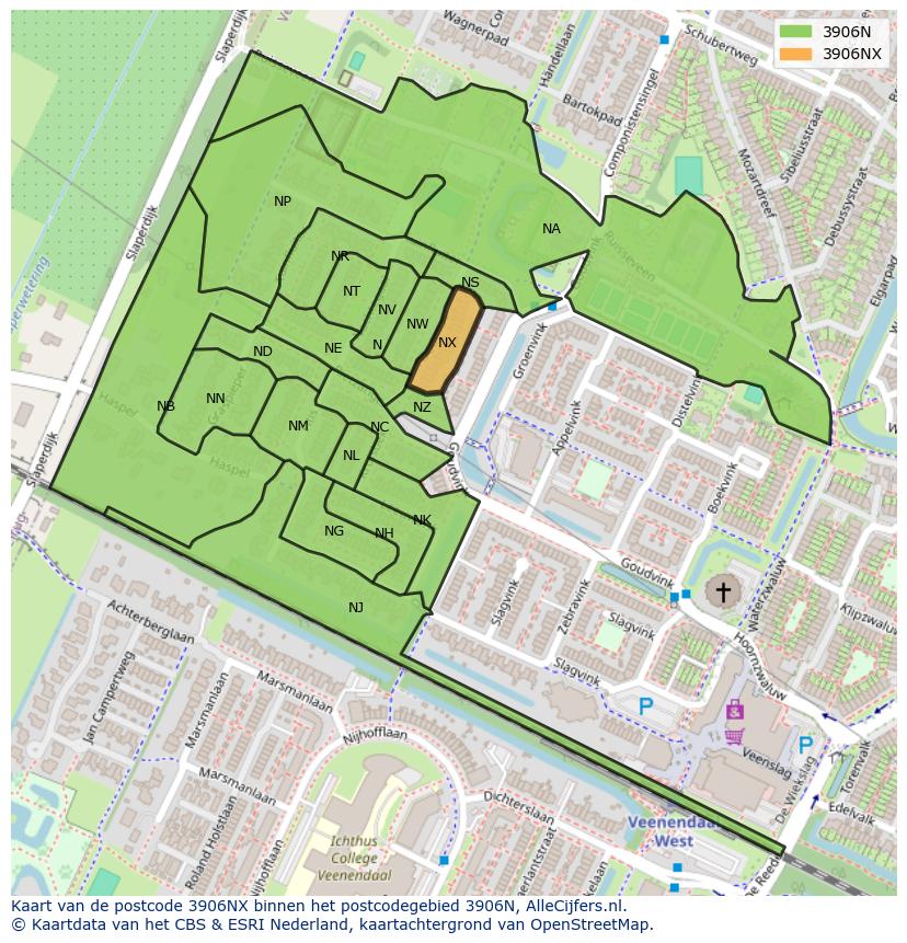 Afbeelding van het postcodegebied 3906 NX op de kaart.