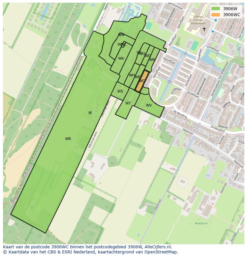 Afbeelding van het postcodegebied 3906 WC op de kaart.