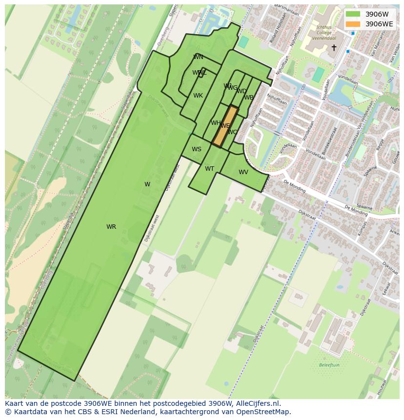 Afbeelding van het postcodegebied 3906 WE op de kaart.