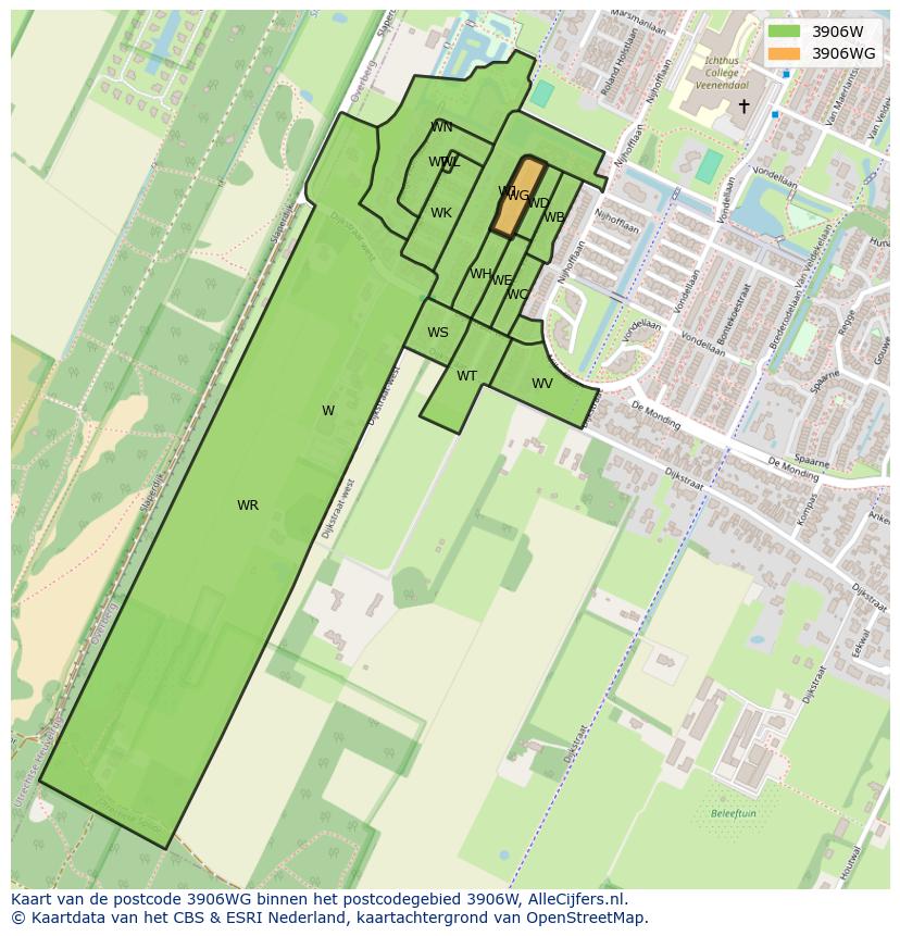 Afbeelding van het postcodegebied 3906 WG op de kaart.