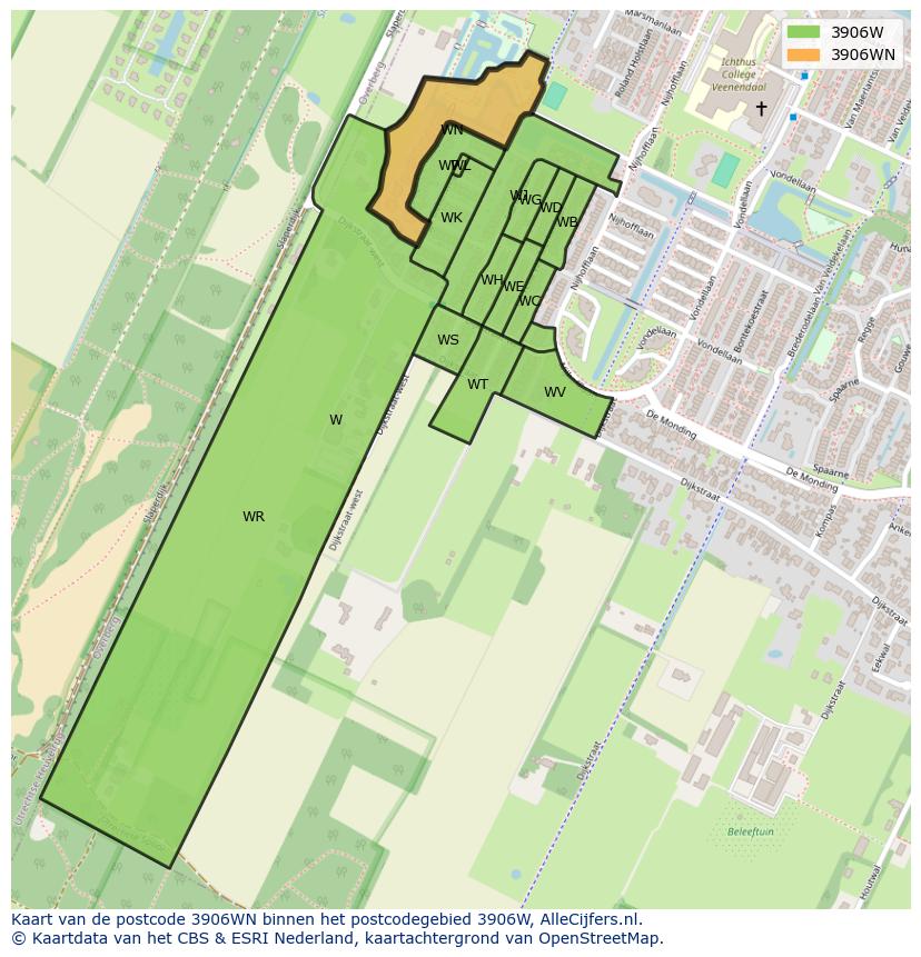 Afbeelding van het postcodegebied 3906 WN op de kaart.