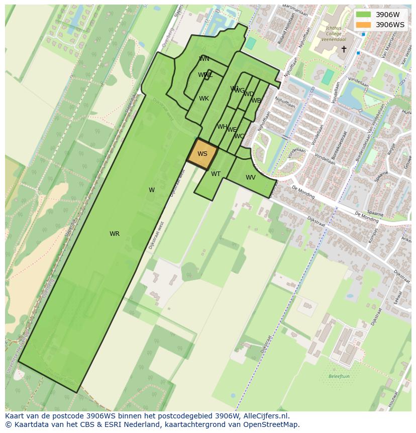 Afbeelding van het postcodegebied 3906 WS op de kaart.