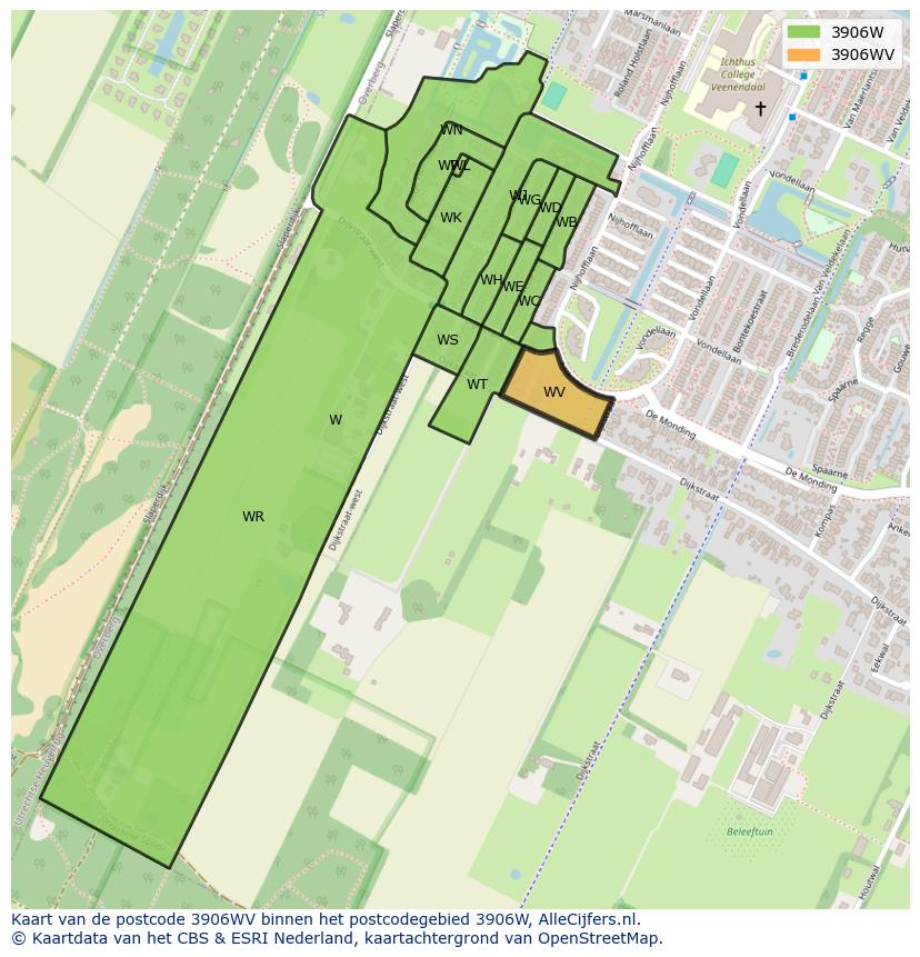 Afbeelding van het postcodegebied 3906 WV op de kaart.