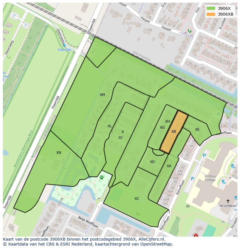 Afbeelding van het postcodegebied 3906 XB op de kaart.