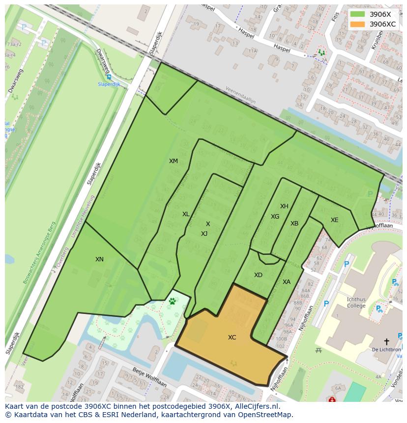 Afbeelding van het postcodegebied 3906 XC op de kaart.