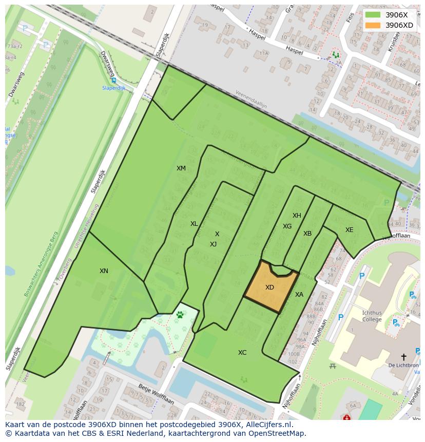 Afbeelding van het postcodegebied 3906 XD op de kaart.