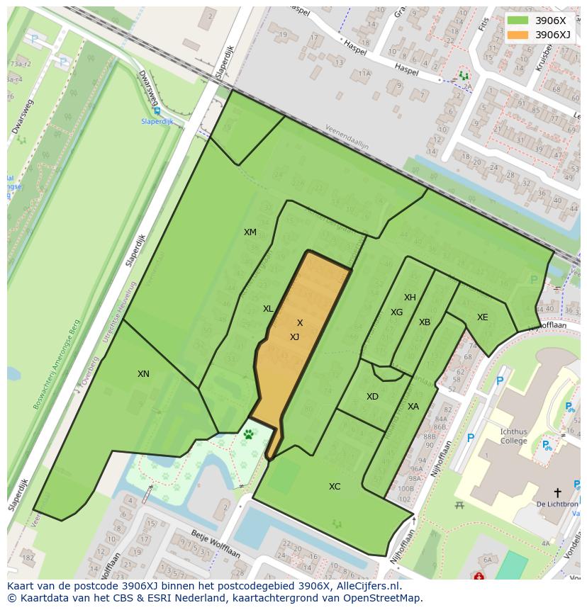 Afbeelding van het postcodegebied 3906 XJ op de kaart.