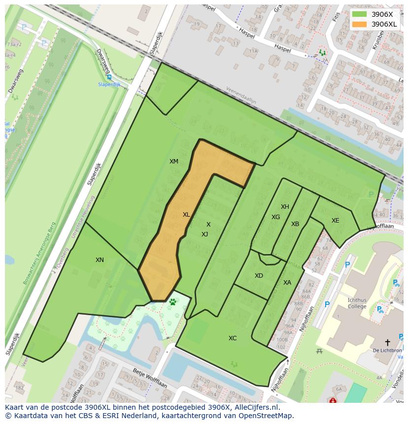 Afbeelding van het postcodegebied 3906 XL op de kaart.