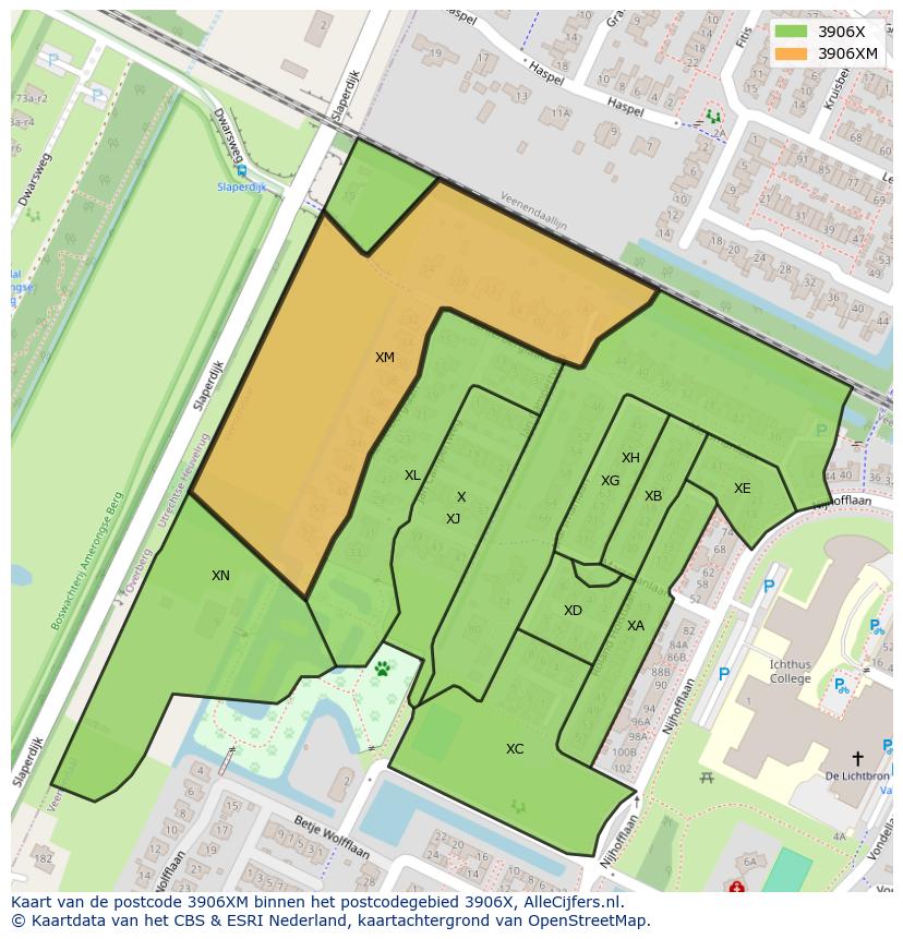 Afbeelding van het postcodegebied 3906 XM op de kaart.