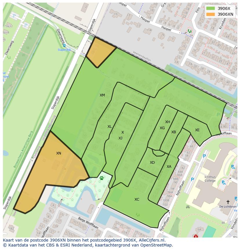 Afbeelding van het postcodegebied 3906 XN op de kaart.