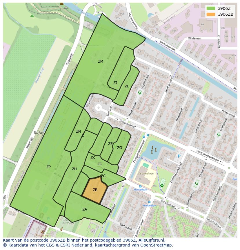 Afbeelding van het postcodegebied 3906 ZB op de kaart.