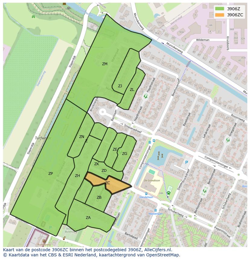 Afbeelding van het postcodegebied 3906 ZC op de kaart.