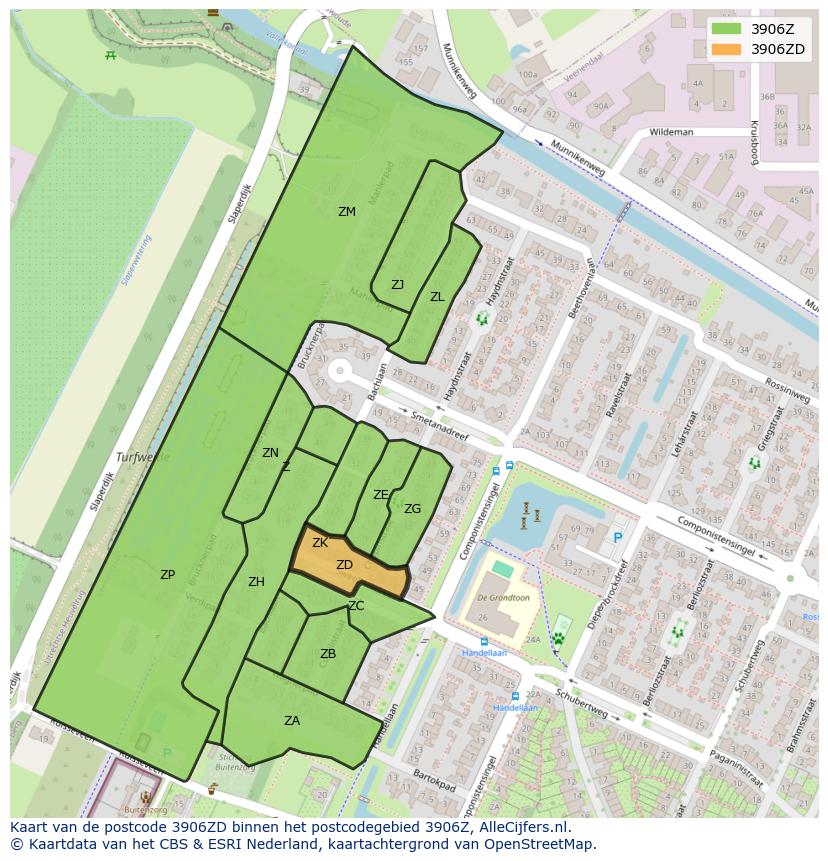 Afbeelding van het postcodegebied 3906 ZD op de kaart.