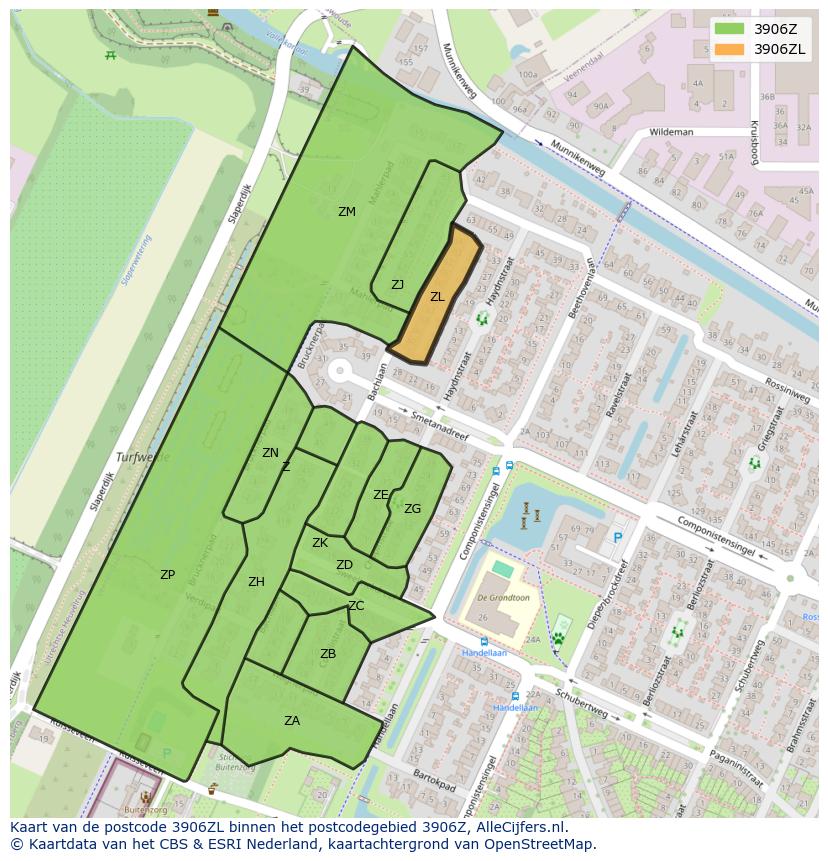 Afbeelding van het postcodegebied 3906 ZL op de kaart.