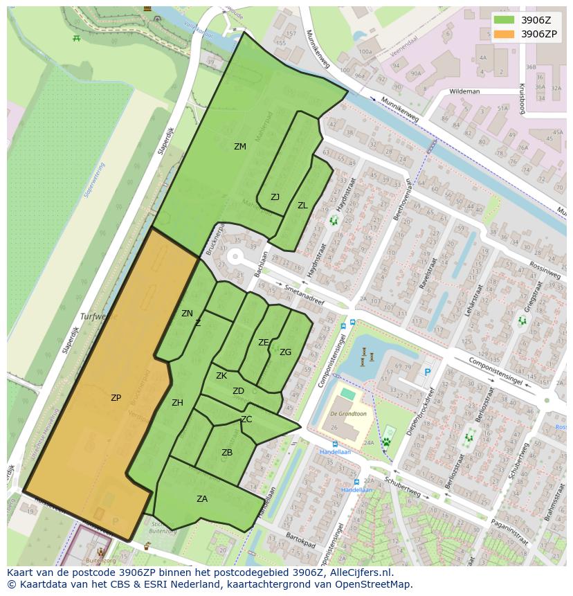 Afbeelding van het postcodegebied 3906 ZP op de kaart.