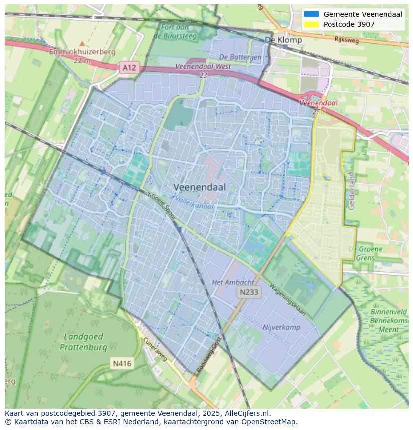 Afbeelding van het postcodegebied 3907 op de kaart.