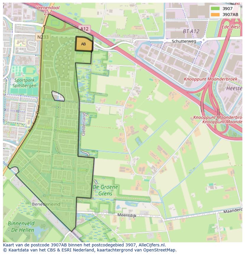 Afbeelding van het postcodegebied 3907 AB op de kaart.