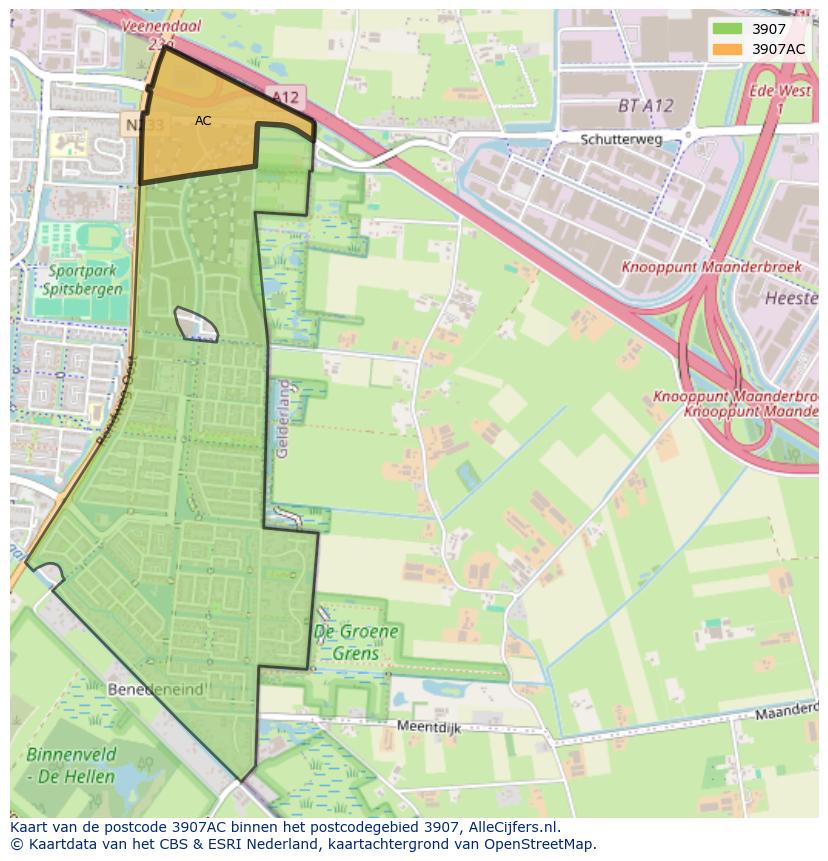 Afbeelding van het postcodegebied 3907 AC op de kaart.