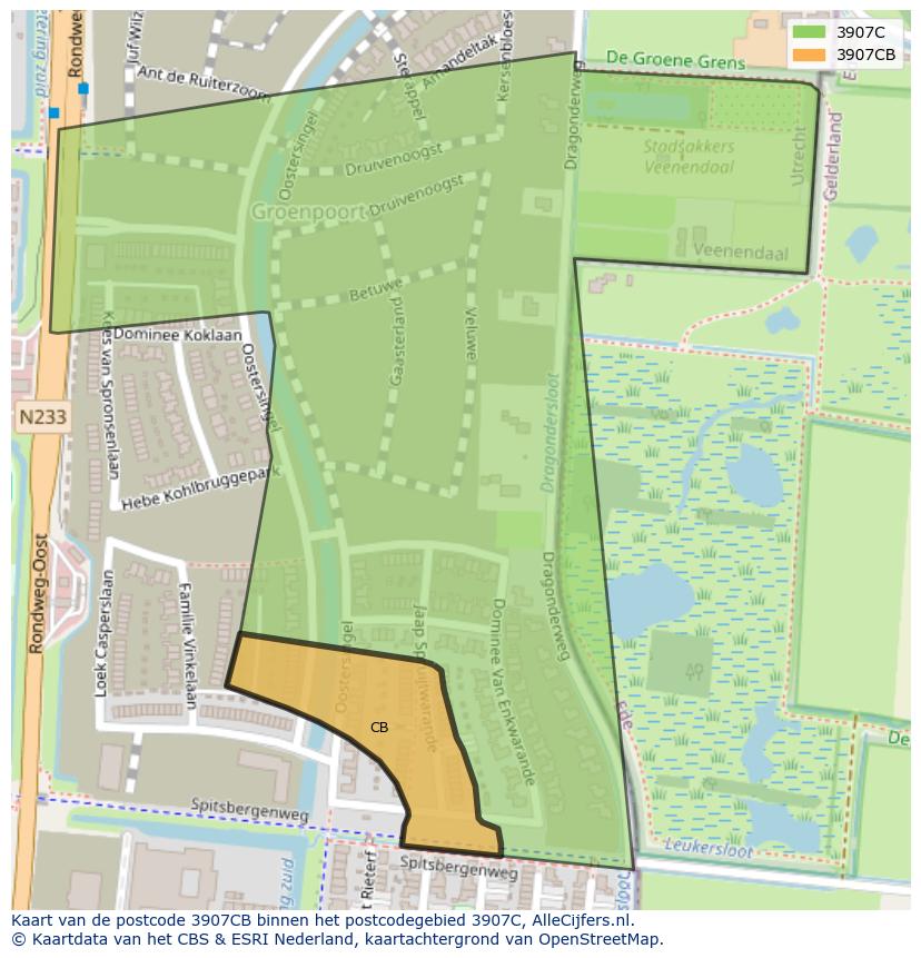 Afbeelding van het postcodegebied 3907 CB op de kaart.
