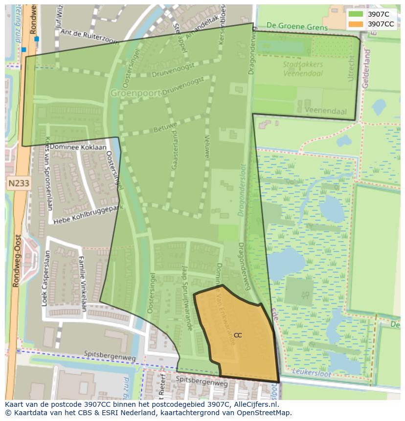 Afbeelding van het postcodegebied 3907 CC op de kaart.