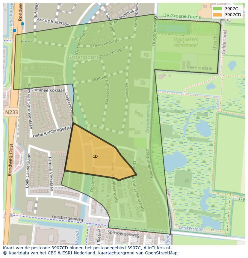Afbeelding van het postcodegebied 3907 CD op de kaart.