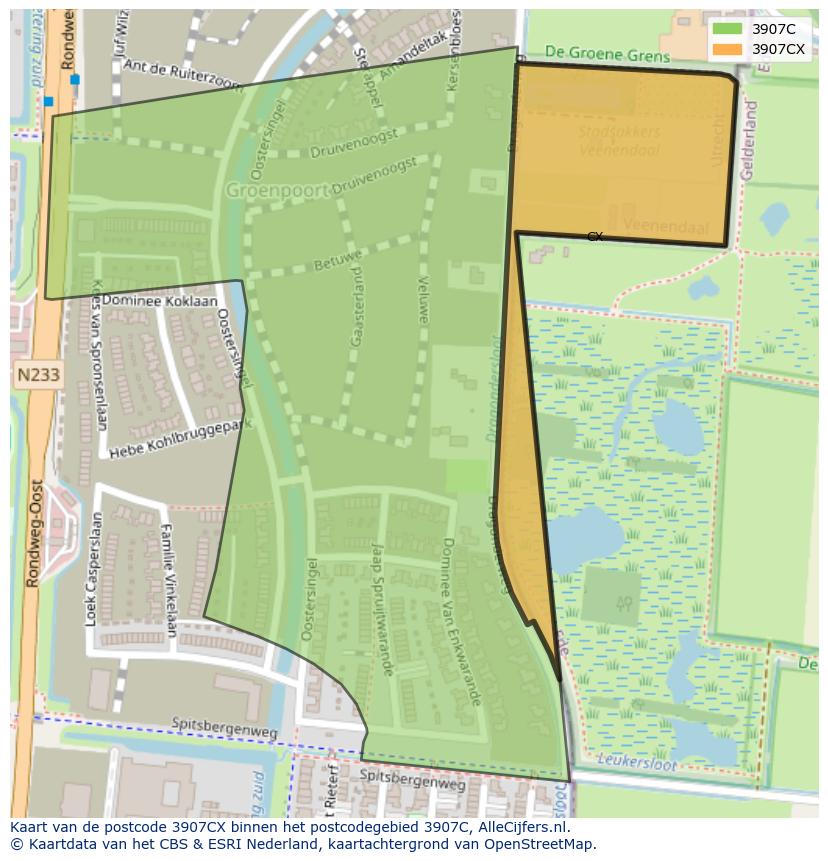Afbeelding van het postcodegebied 3907 CX op de kaart.