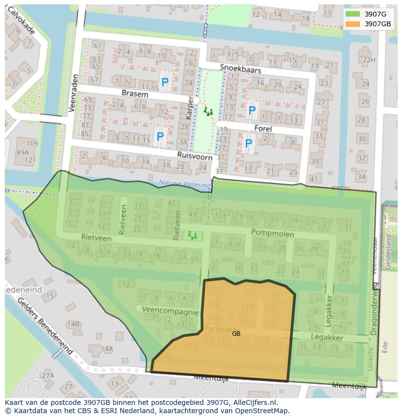 Afbeelding van het postcodegebied 3907 GB op de kaart.