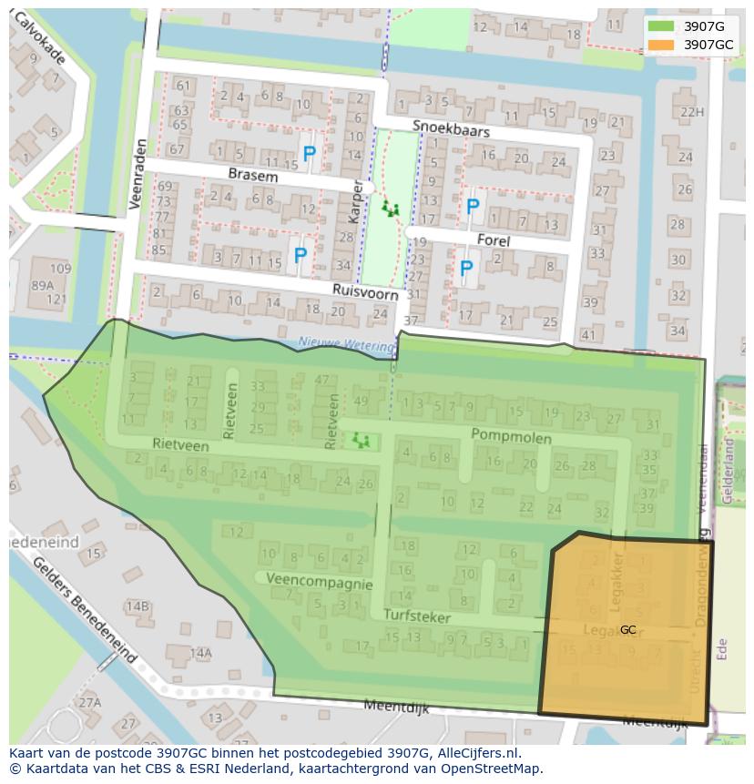 Afbeelding van het postcodegebied 3907 GC op de kaart.