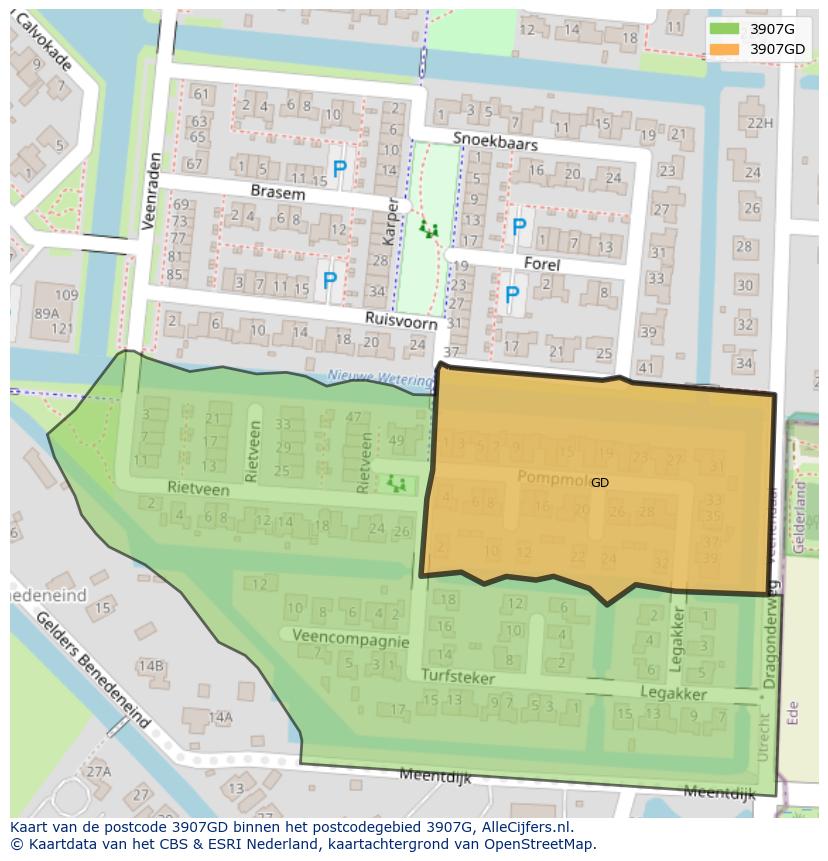 Afbeelding van het postcodegebied 3907 GD op de kaart.