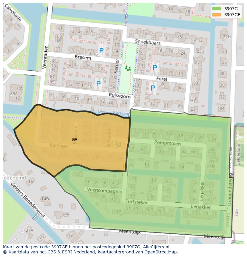 Afbeelding van het postcodegebied 3907 GE op de kaart.