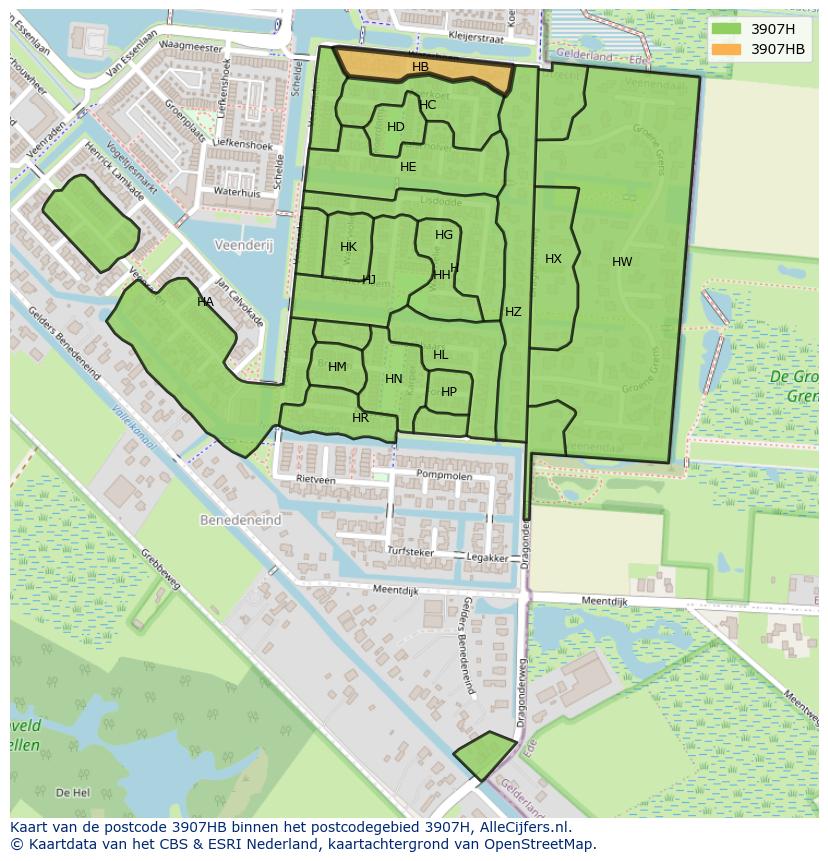 Afbeelding van het postcodegebied 3907 HB op de kaart.