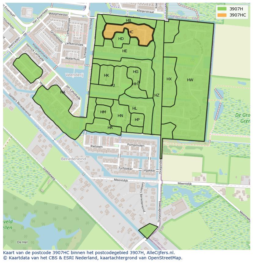 Afbeelding van het postcodegebied 3907 HC op de kaart.