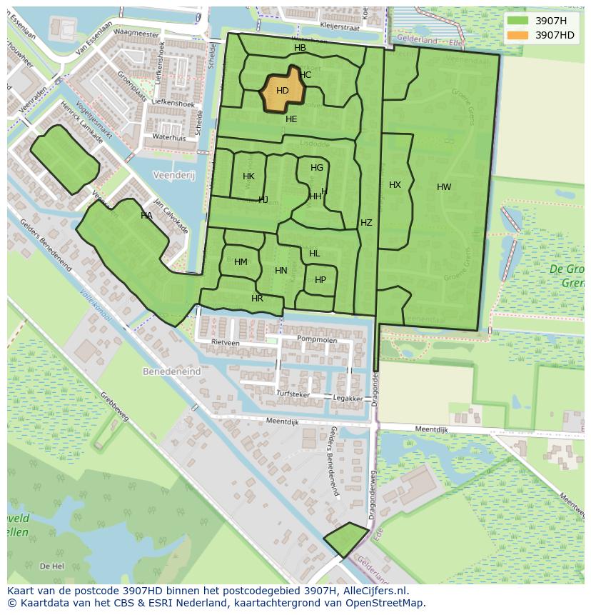Afbeelding van het postcodegebied 3907 HD op de kaart.