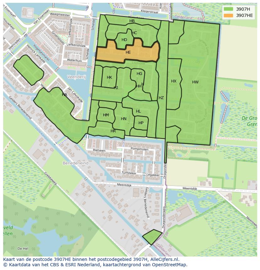 Afbeelding van het postcodegebied 3907 HE op de kaart.
