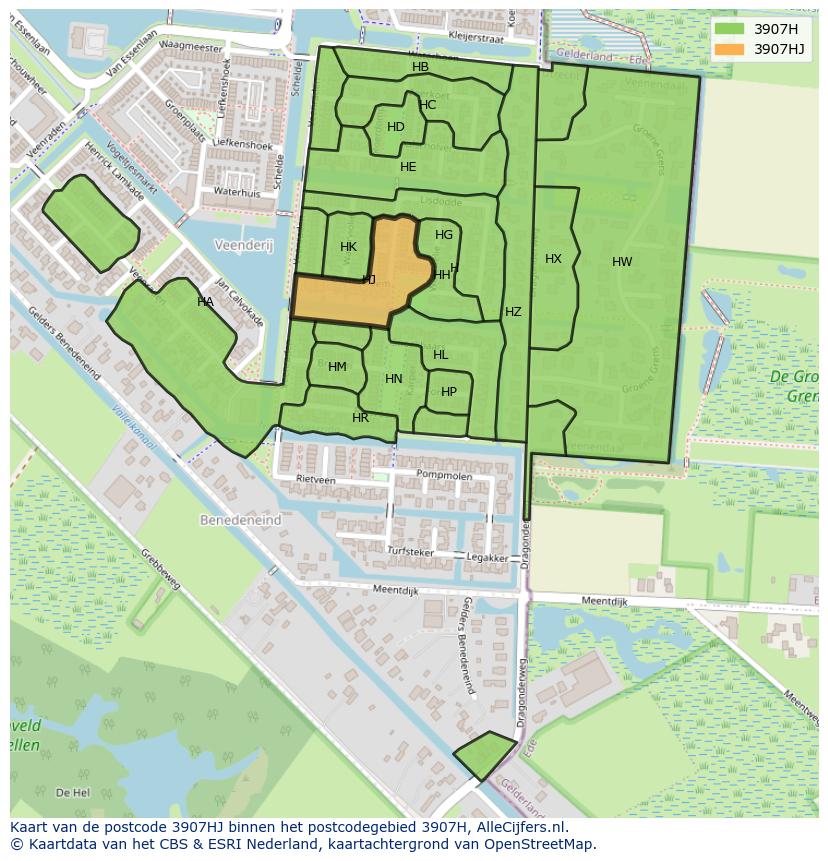 Afbeelding van het postcodegebied 3907 HJ op de kaart.