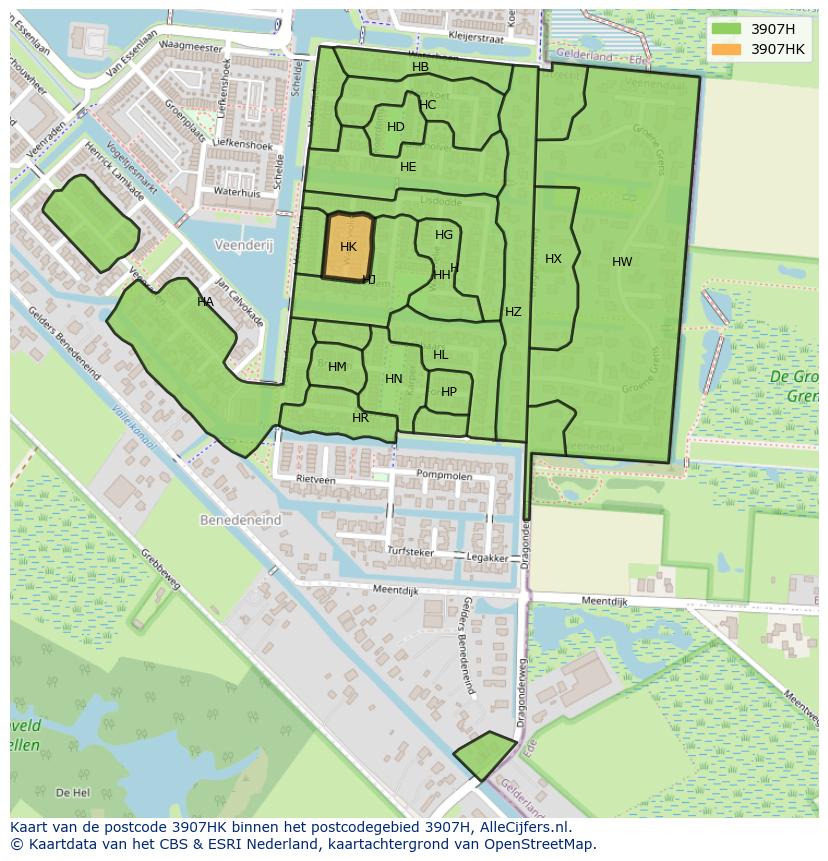 Afbeelding van het postcodegebied 3907 HK op de kaart.