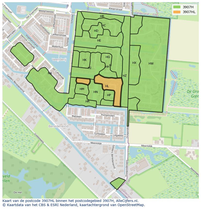 Afbeelding van het postcodegebied 3907 HL op de kaart.