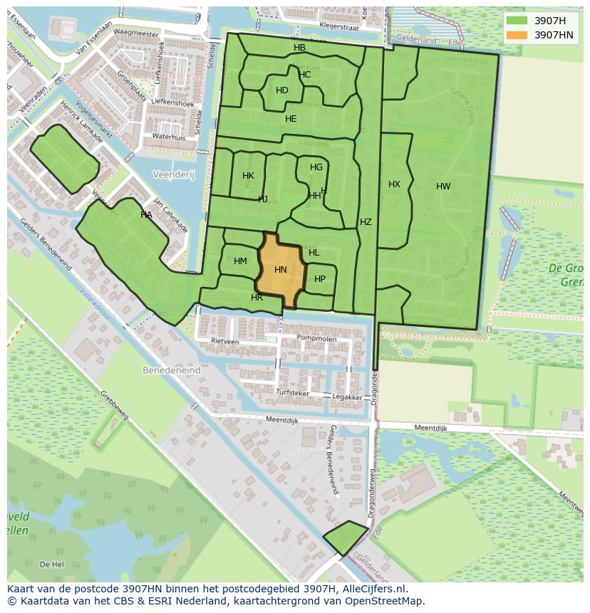 Afbeelding van het postcodegebied 3907 HN op de kaart.