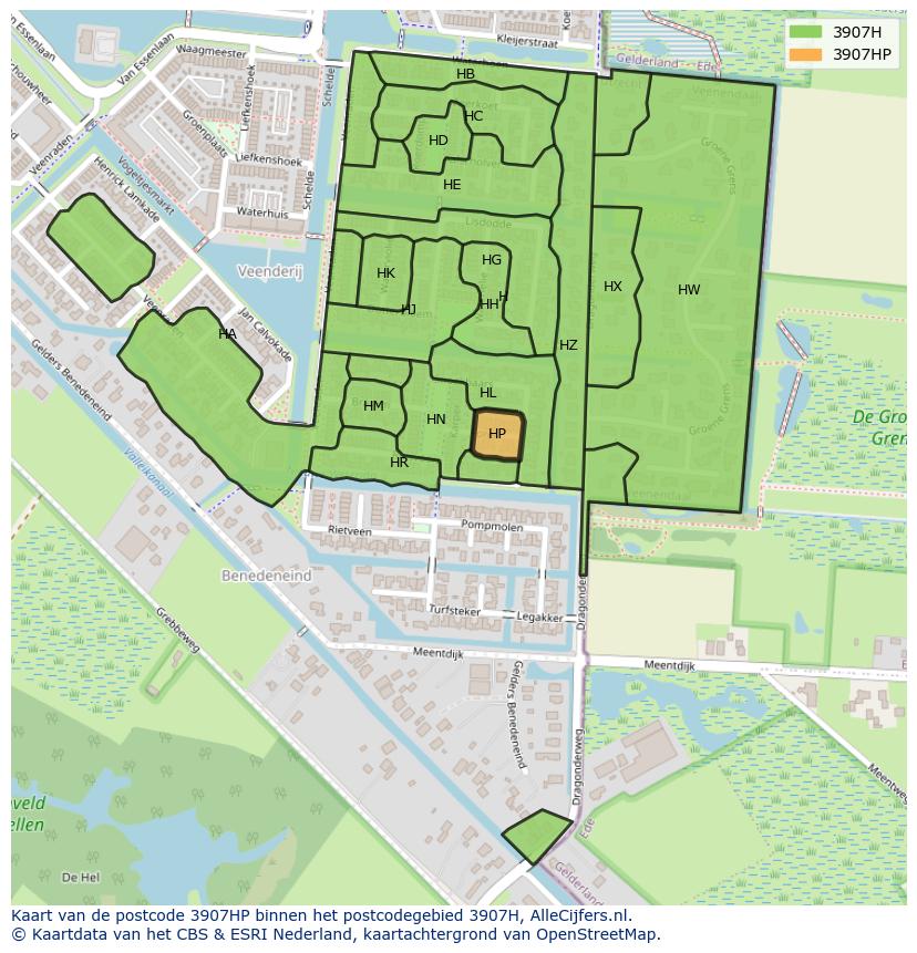 Afbeelding van het postcodegebied 3907 HP op de kaart.