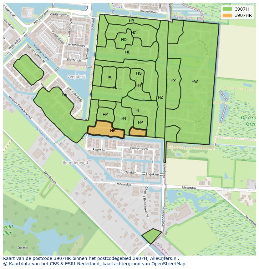 Afbeelding van het postcodegebied 3907 HR op de kaart.