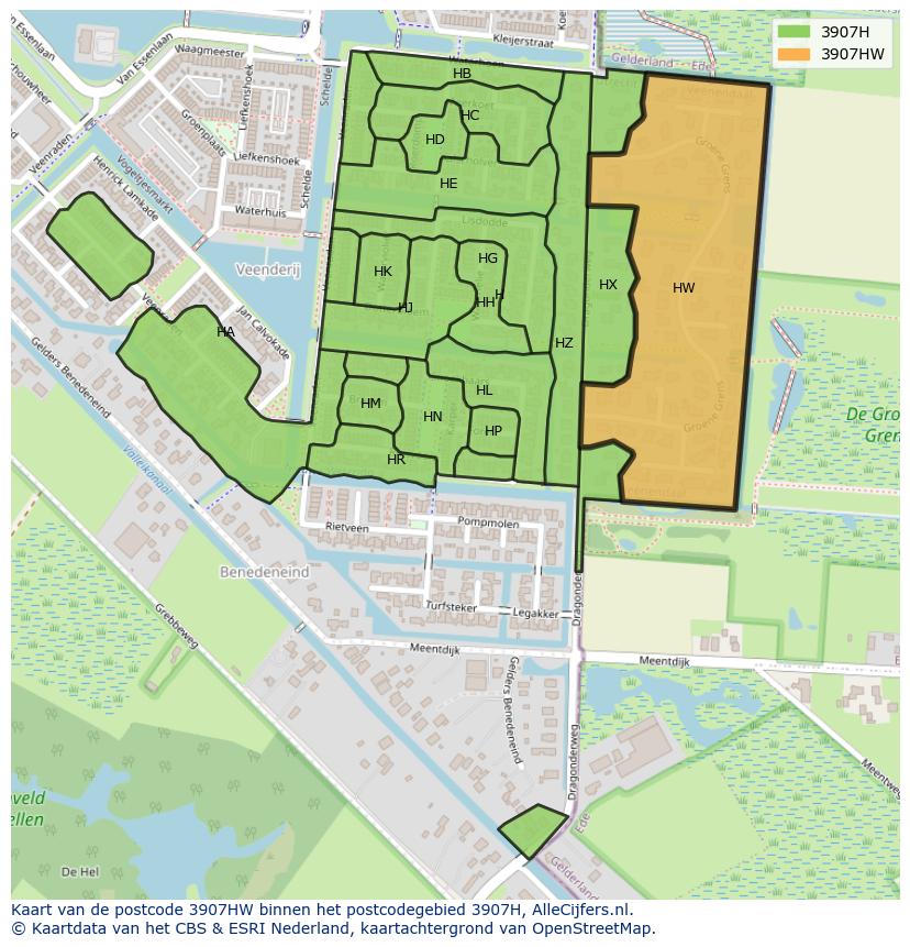 Afbeelding van het postcodegebied 3907 HW op de kaart.