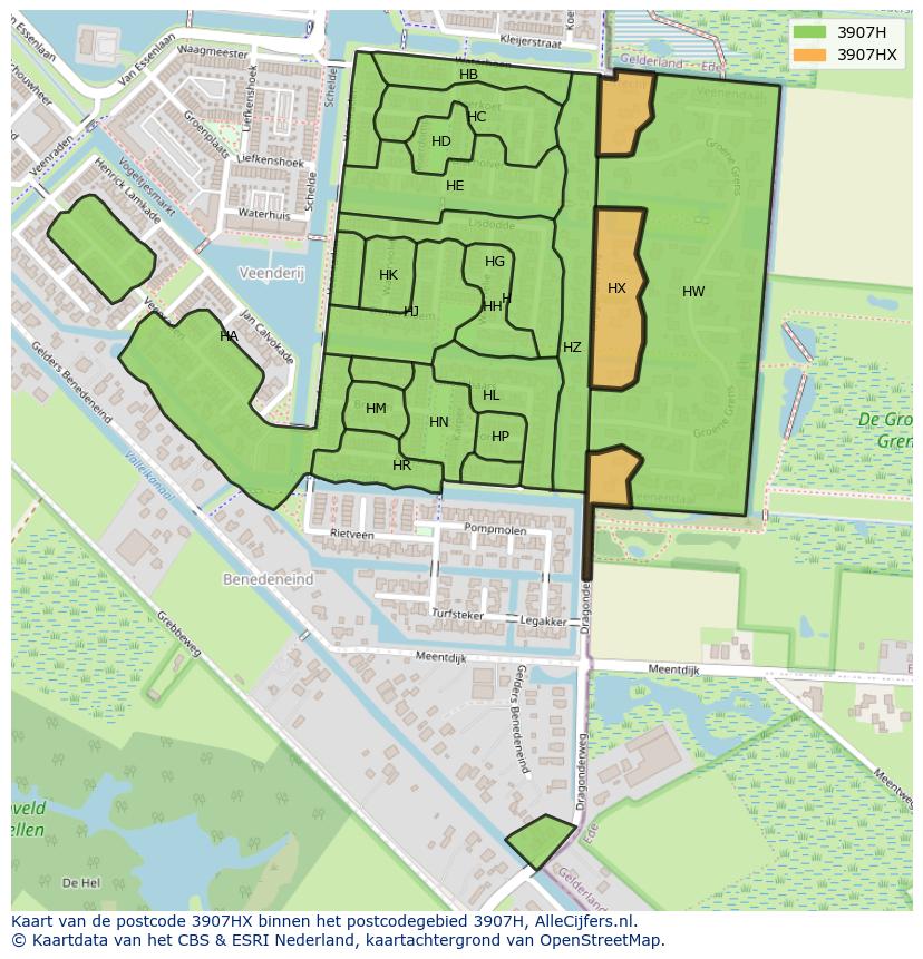 Afbeelding van het postcodegebied 3907 HX op de kaart.