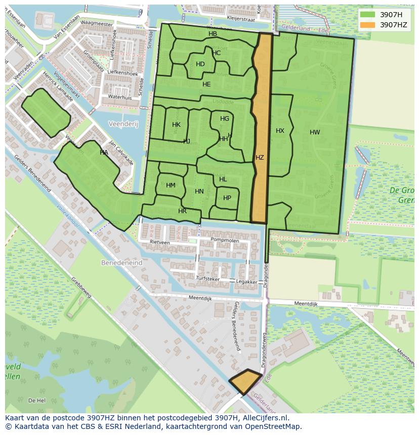 Afbeelding van het postcodegebied 3907 HZ op de kaart.