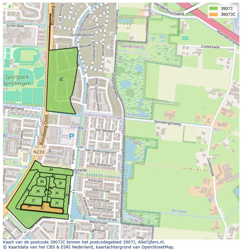 Afbeelding van het postcodegebied 3907 JC op de kaart.